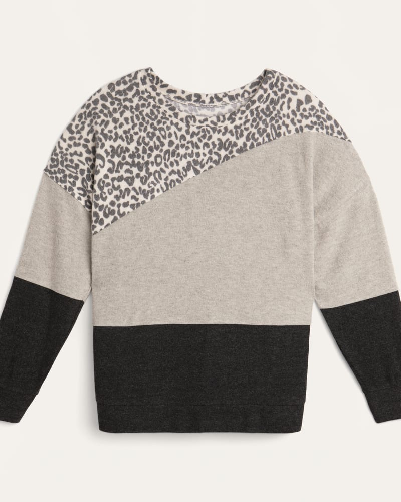 Front of plus size Kaitlyn Animal-Print Colorblocked Sweatshirt by Socialite | Dia&Co | dia_product_style_image_id:166680